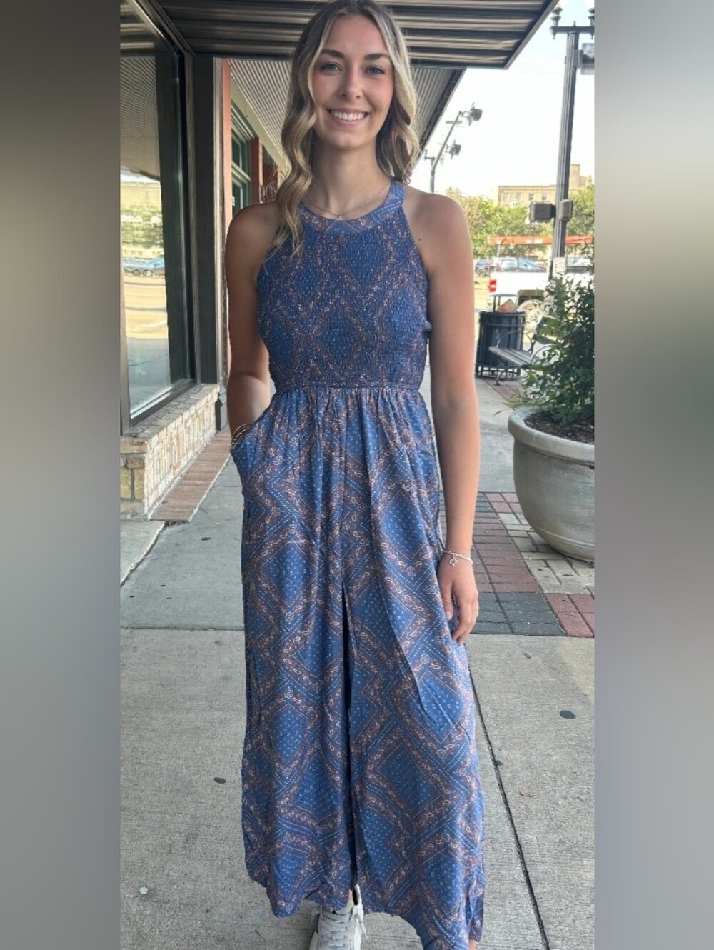 Cotton Rye Blue Patterned Romper
